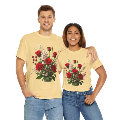 Wildflowers and Red Roses, Graphic T-Shirts for Women, Floral Shirt, Womens Short Sleeve, Ladies Graphic Tees #5130TTS