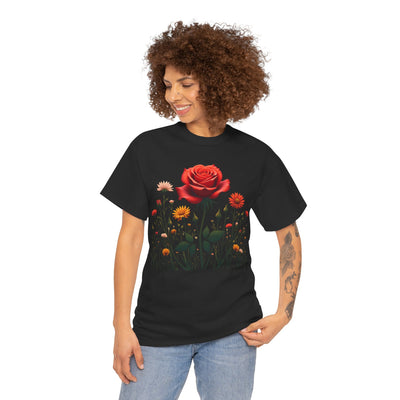 Wildflowers and a Red Rose, Graphic T-Shirts for Women, Floral Shirt, Womens Short Sleeve, Ladies Graphic Tees #5007TTS