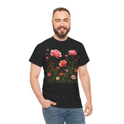 Wildflowers and Pink Roses, Graphic T-Shirts for Women, Floral Shirt, Womens Short Sleeve, Ladies Graphic Tees #5022TTS