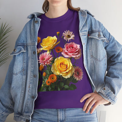 Wildflowers and Pink & Yellow Roses, Graphic T-Shirts for Women, Floral Shirt, Womens Short Sleeve, Ladies Graphic Tees #5148TTS