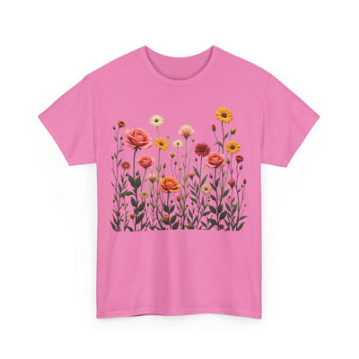 Wildflowers and Pink Roses, Graphic T-Shirts for Women, Floral Shirt, Womens Short Sleeve, Ladies Graphic Tees #5023TTS