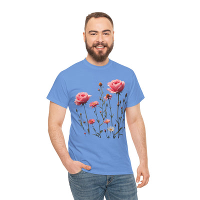 Wildflowers and Pink Roses, Graphic T-Shirts for Women, Floral Shirt, Womens Short Sleeve, Ladies Graphic Tees #5018TTS