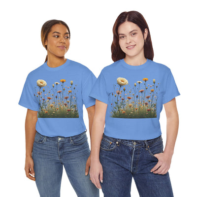 Wildflowers and White Roses, Graphic T-Shirts for Women, Floral Shirt, Womens Short Sleeve, Ladies Graphic Tees #5041TTS