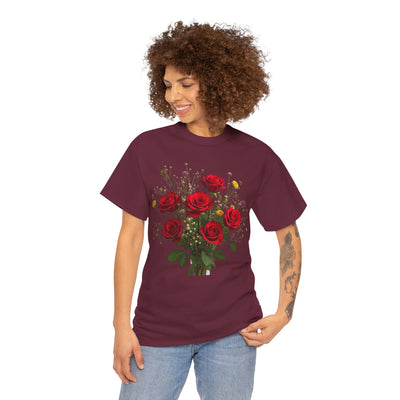 Wildflowers and Red Roses, Graphic T-Shirts for Women, Floral Shirt, Womens Short Sleeve, Ladies Graphic Tees #5131TTS