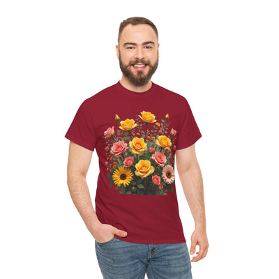 Wildflowers and Pink & Yellow Roses, Graphic T-Shirts for Women, Floral Shirt, Womens Short Sleeve, Ladies Graphic Tees #5141TTS