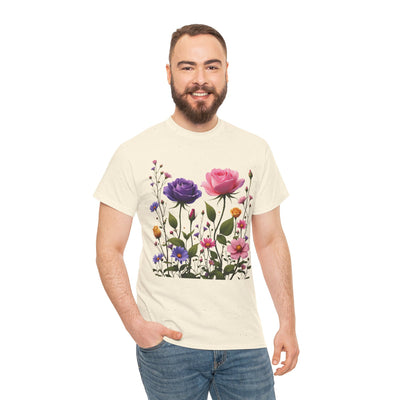 Wildflowers and Pink/Violet Roses, Graphic T-Shirts for Women, Floral Shirt, Womens Short Sleeve, Ladies Graphic Tees #5101TTS