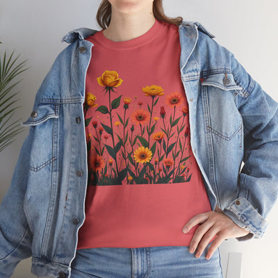 Wildflowers and Yellow Roses, Graphic T-Shirts for Women, Floral Shirt, Womens Short Sleeve, Ladies Graphic Tees #5026TTS