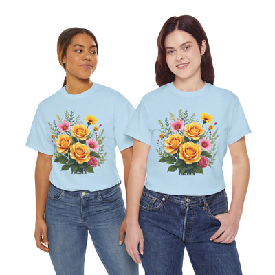 Wildflowers and Yellow Roses, Graphic T-Shirts for Women, Floral Shirt, Womens Short Sleeve, Ladies Graphic Tees #5135TTS