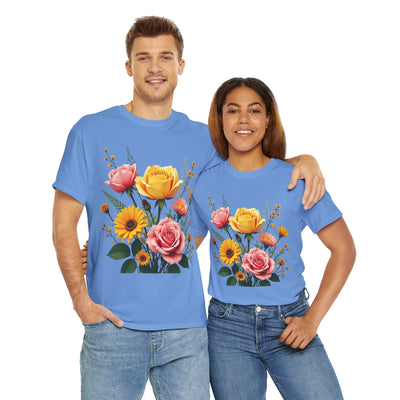 Wildflowers and Pink & Yellow Roses, Graphic T-Shirts for Women, Floral Shirt, Womens Short Sleeve, Ladies Graphic Tees #5146TTS