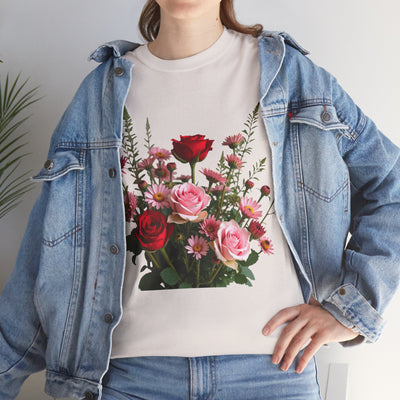 Wildflowers and Red & Pink Roses, Graphic T-Shirts for Women, Floral Shirt, Womens Short Sleeve, Ladies Graphic Tees #5132TTS