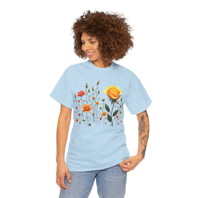 Wildflowers and a Yellow Rose, Graphic T-Shirts for Women, Floral Shirt, Womens Short Sleeve, Ladies Graphic Tees #5010TTS
