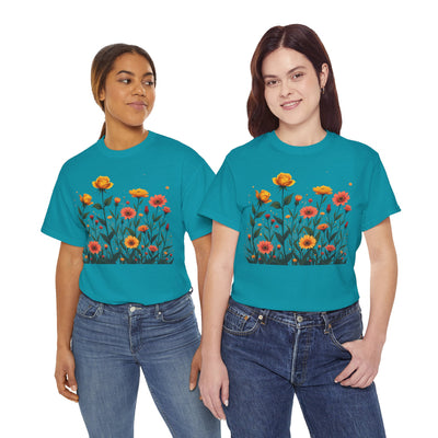 Wildflowers and Yellow Roses, Graphic T-Shirts for Women, Floral Shirt, Womens Short Sleeve, Ladies Graphic Tees #5026TTS