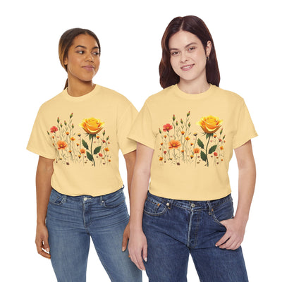 Wildflowers and a Yellow Rose, Graphic T-Shirts for Women, Floral Shirt, Womens Short Sleeve, Ladies Graphic Tees #5010TTS