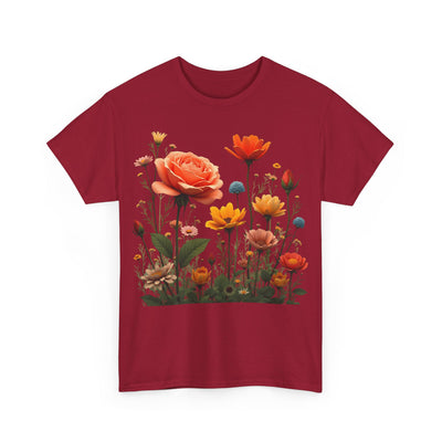 Wildflowers and Orange Roses, Graphic T-Shirts for Women, Floral Shirt, Womens Short Sleeve, Ladies Graphic Tees #5044TTS