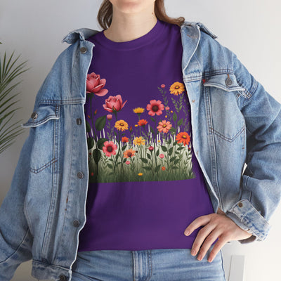 Wildflowers and Pink Roses, Graphic T-Shirts for Women, Floral Shirt, Womens Short Sleeve, Ladies Graphic Tees #5020TTS