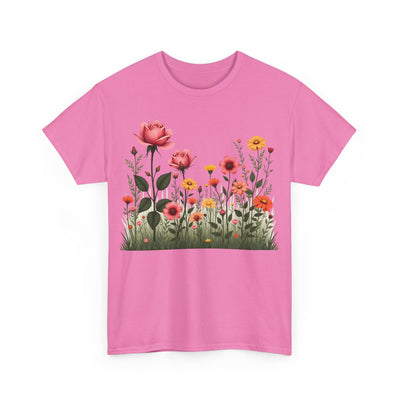 Wildflowers and Pink Roses, Graphic T-Shirts for Women, Floral Shirt, Womens Short Sleeve, Ladies Graphic Tees #5020TTS