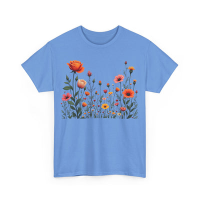 Wildflowers and Orange Roses, Graphic T-Shirts for Women, Floral Shirt, Womens Short Sleeve, Ladies Graphic Tees #5042TTS