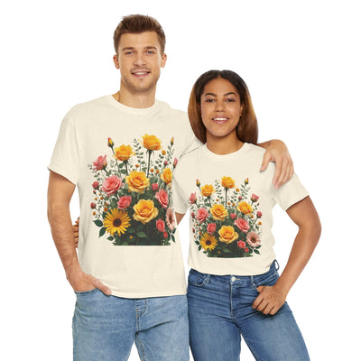 Wildflowers and Pink & Yellow Roses, Graphic T-Shirts for Women, Floral Shirt, Womens Short Sleeve, Ladies Graphic Tees #5141TTS