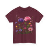 Wildflowers and Pink/Violet Roses, Graphic T-Shirts for Women, Floral Shirt, Womens Short Sleeve, Ladies Graphic Tees #5101TTS