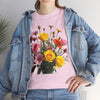 Wildflowers and Pink & Yellow Roses, Graphic T-Shirts for Women, Floral Shirt, Womens Short Sleeve, Ladies Graphic Tees #5138TTS