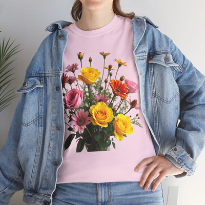Wildflowers and Pink & Yellow Roses, Graphic T-Shirts for Women, Floral Shirt, Womens Short Sleeve, Ladies Graphic Tees #5138TTS