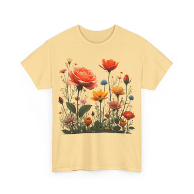 Wildflowers and Orange Roses, Graphic T-Shirts for Women, Floral Shirt, Womens Short Sleeve, Ladies Graphic Tees #5044TTS