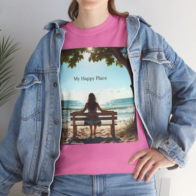 My Happy Place, Woman on Bench, Looking at Waves,Safe Place T-Shirt, Finding My Happy Place Top, Ocean Waves,#5003STS