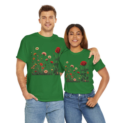 Wildflowers and a Red Rose, Graphic T-Shirts for Women, Floral Shirt, Womens Short Sleeve, Ladies Graphic Tees #5008TTS