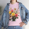 Wildflowers and Pink & Yellow Roses, Graphic T-Shirts for Women, Floral Shirt, Womens Short Sleeve, Ladies Graphic Tees #5136TTS