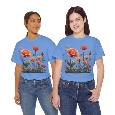 Wildflowers and Orange Roses, Graphic T-Shirts for Women, Floral Shirt, Womens Short Sleeve, Ladies Graphic Tees #5044TTS