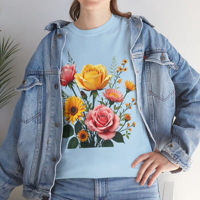 Wildflowers and Pink & Yellow Roses, Graphic T-Shirts for Women, Floral Shirt, Womens Short Sleeve, Ladies Graphic Tees #5146TTS