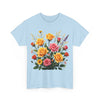 Wildflowers and Pink & Yellow Roses, Graphic T-Shirts for Women, Floral Shirt, Womens Short Sleeve, Ladies Graphic Tees #5142TTS