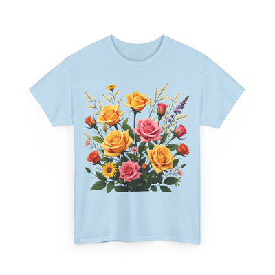 Wildflowers and Pink & Yellow Roses, Graphic T-Shirts for Women, Floral Shirt, Womens Short Sleeve, Ladies Graphic Tees #5142TTS