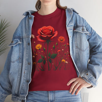 Wildflowers and a Red Rose, Graphic T-Shirts for Women, Floral Shirt, Womens Short Sleeve, Ladies Graphic Tees #5007TTS