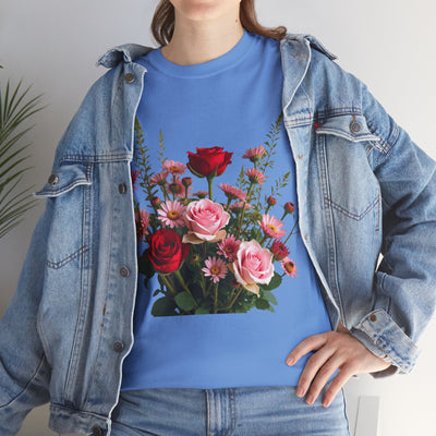 Wildflowers and Red & Pink Roses, Graphic T-Shirts for Women, Floral Shirt, Womens Short Sleeve, Ladies Graphic Tees #5132TTS