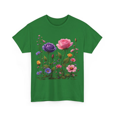 Wildflowers and Pink/Violet Roses, Graphic T-Shirts for Women, Floral Shirt, Womens Short Sleeve, Ladies Graphic Tees #5101TTS