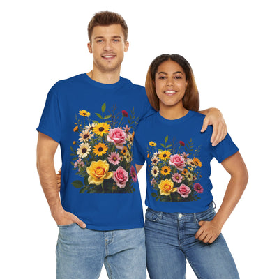 Wildflowers and Pink & Yellow Roses, Graphic T-Shirts for Women, Floral Shirt, Womens Short Sleeve, Ladies Graphic Tees #5150TTS