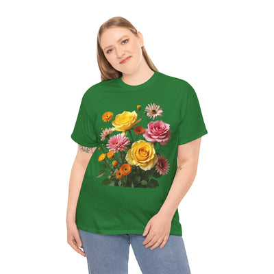 Wildflowers and Pink & Yellow Roses, Graphic T-Shirts for Women, Floral Shirt, Womens Short Sleeve, Ladies Graphic Tees #5148TTS