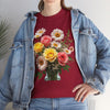 Wildflowers and Pink & Yellow Roses, Graphic T-Shirts for Women, Floral Shirt, Womens Short Sleeve, Ladies Graphic Tees #5136TTS