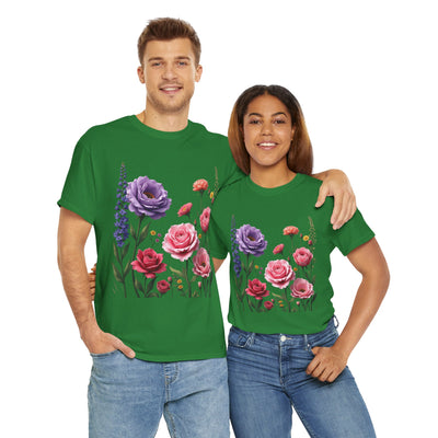 Wildflowers and Pink/Violet Roses, Graphic T-Shirts for Women, Floral Shirt, Womens Short Sleeve, Ladies Graphic Tees #5100TTS