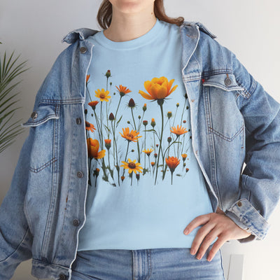 Wildflowers and Yellow Roses, Graphic T-Shirts for Women, Floral Shirt, Womens Short Sleeve, Ladies Graphic Tees #5011TTS