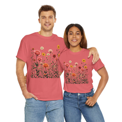 Wildflowers and Pink Roses, Graphic T-Shirts for Women, Floral Shirt, Womens Short Sleeve, Ladies Graphic Tees #5023TTS
