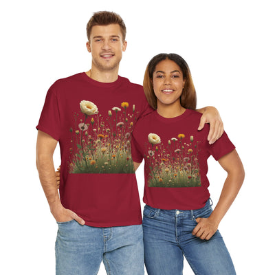 Wildflowers and White Roses, Graphic T-Shirts for Women, Floral Shirt, Womens Short Sleeve, Ladies Graphic Tees #5041TTS