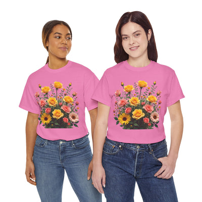 Wildflowers and Pink & Yellow Roses, Graphic T-Shirts for Women, Floral Shirt, Womens Short Sleeve, Ladies Graphic Tees #5141TTS