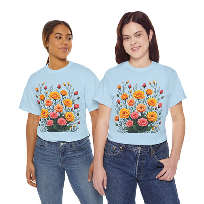 Wildflowers and Pink & Yellow Roses, Graphic T-Shirts for Women, Floral Shirt, Womens Short Sleeve, Ladies Graphic Tees #5140TTS