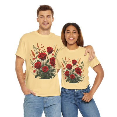 Wildflowers and Red Roses, Graphic T-Shirts for Women, Floral Shirt, Womens Short Sleeve, Ladies Graphic Tees #5129TTS