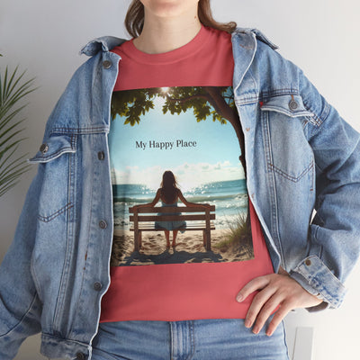 My Happy Place, Woman on Bench, Looking at Waves,Safe Place T-Shirt, Finding My Happy Place Top, Ocean Waves,#5003STS