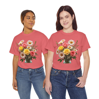 Wildflowers and Pink & Yellow Roses, Graphic T-Shirts for Women, Floral Shirt, Womens Short Sleeve, Ladies Graphic Tees #5136TTS