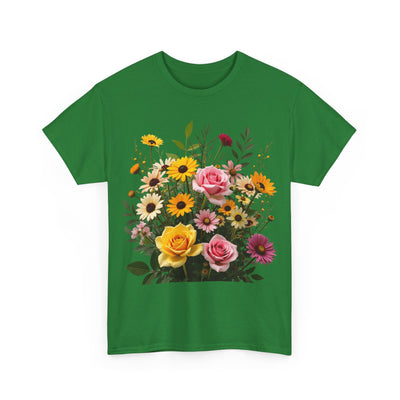 Wildflowers and Pink & Yellow Roses, Graphic T-Shirts for Women, Floral Shirt, Womens Short Sleeve, Ladies Graphic Tees #5150TTS