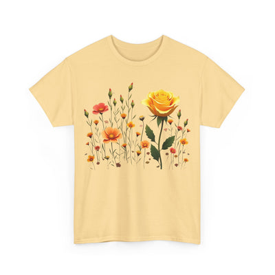 Wildflowers and a Yellow Rose, Graphic T-Shirts for Women, Floral Shirt, Womens Short Sleeve, Ladies Graphic Tees #5010TTS